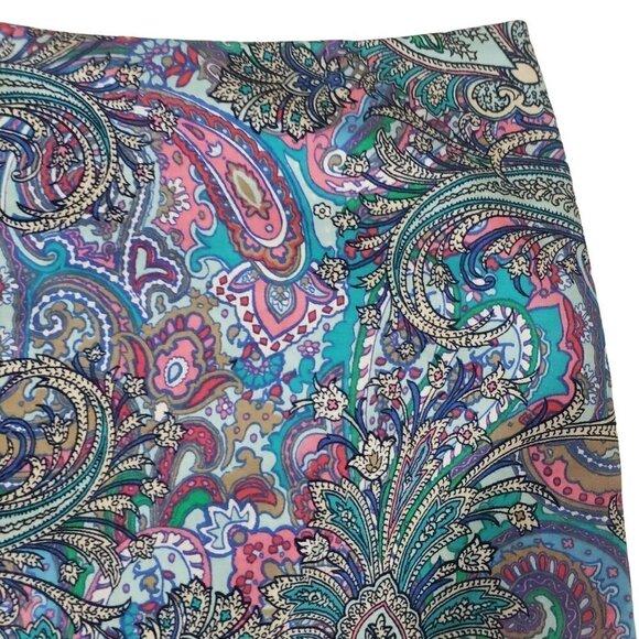 Talbots Petite 14 Floral Straight Skirt Cotton Stretch Blue Multicolor Womens - Picture 2 of 10